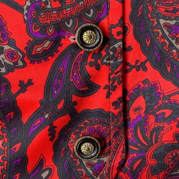Vintage Blair Red Paisley Button Up Blouse Long Sleeve V-Neck Size 12P - Picture 6 of 15